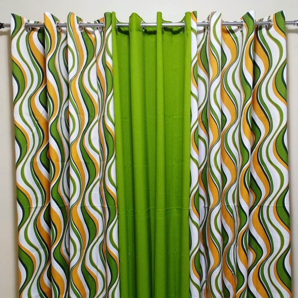 WANADO Crystalis wave Yellow Green Ring Curtain Cretona Fabric Sold