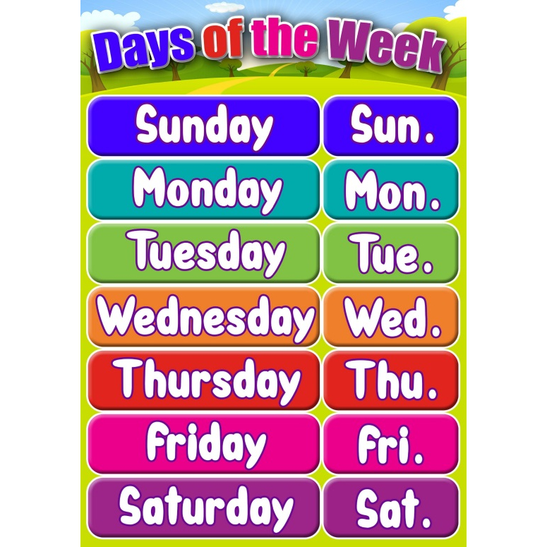 Days of the Week - Laminated Educational Chart for kids | Shopee ...