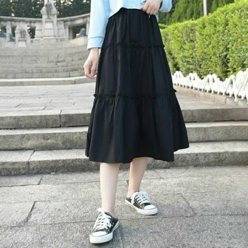 Korean black cheap maxi skirt