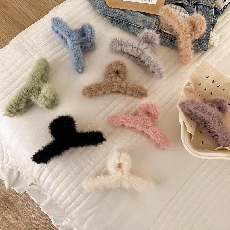 Korean Soft Furry Hair Claws Faux Fur Hair Clip Big Clamps Sweet Plush ...