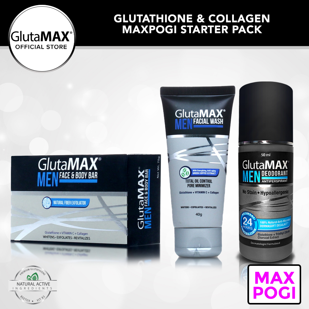 Glutamax Men Body Bar Facial Wash And Deodorant Skin Care Sampler W Glutathione And Collagen 4796