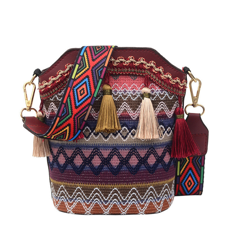 Mumu 4077 Cute Embroidery Tassel Ladies Sling Bag With Zipper Shoulder ...