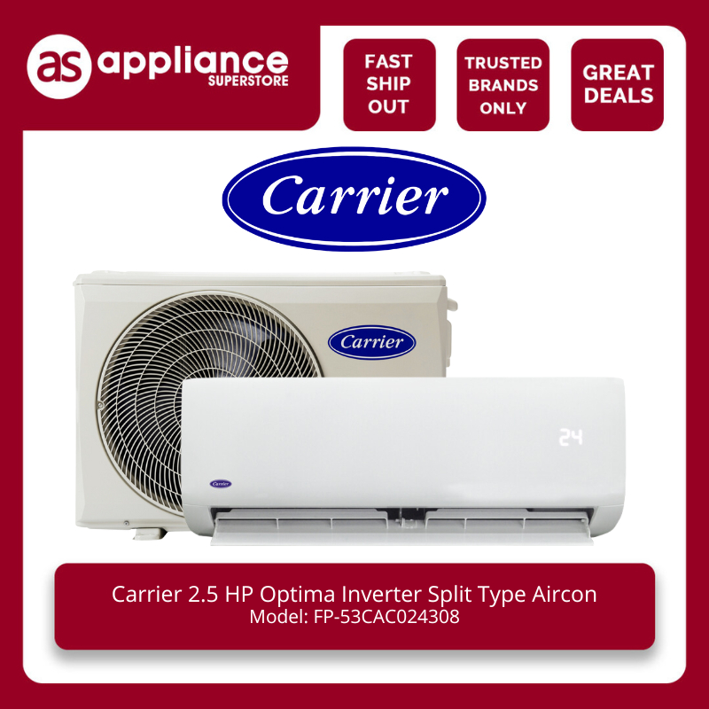 Carrier 2 5hp optima inverter split type aircon fp 53cac024308 shopee