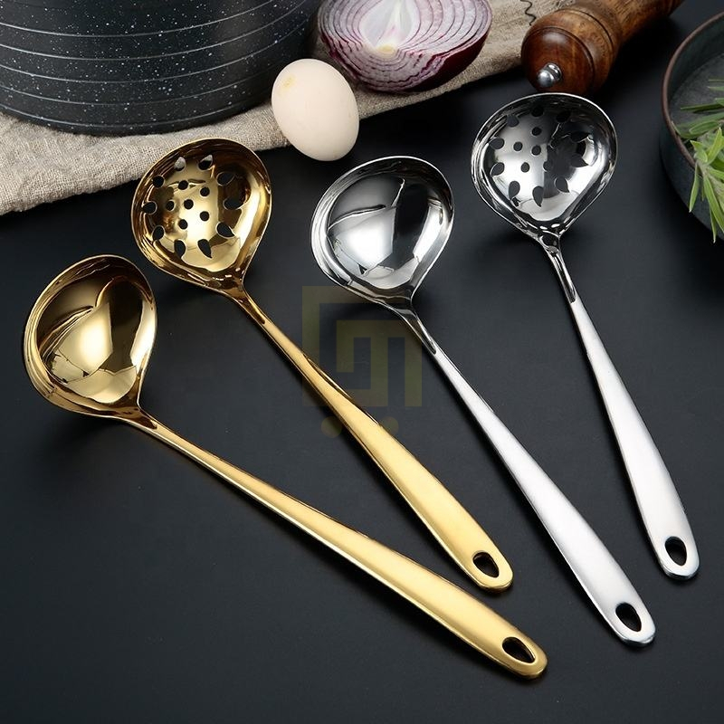 304 Stainless Steel Golden Soup Spoon HotPot Serving Spoon Colander