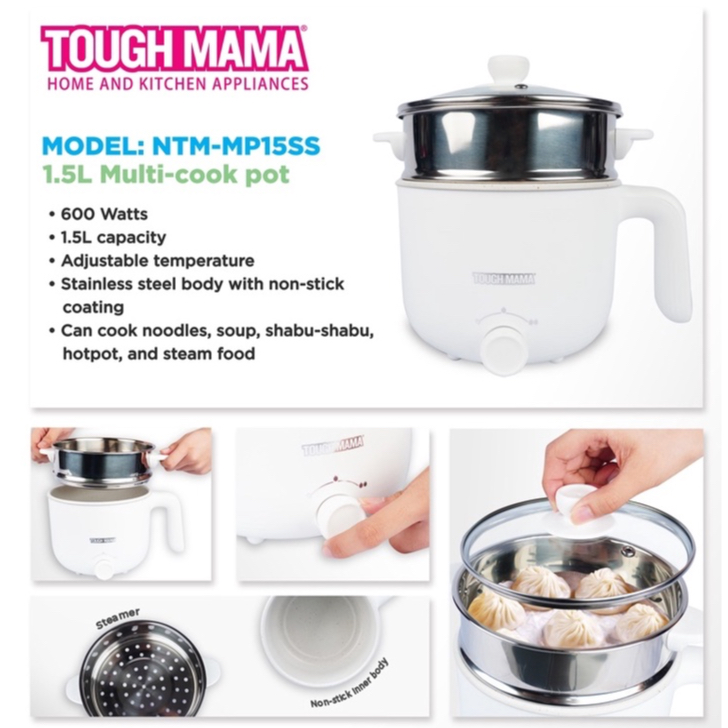 Tough Mama NTMMP15SS WHITE Multipot 1.5L Multicooker NonStick Pot
