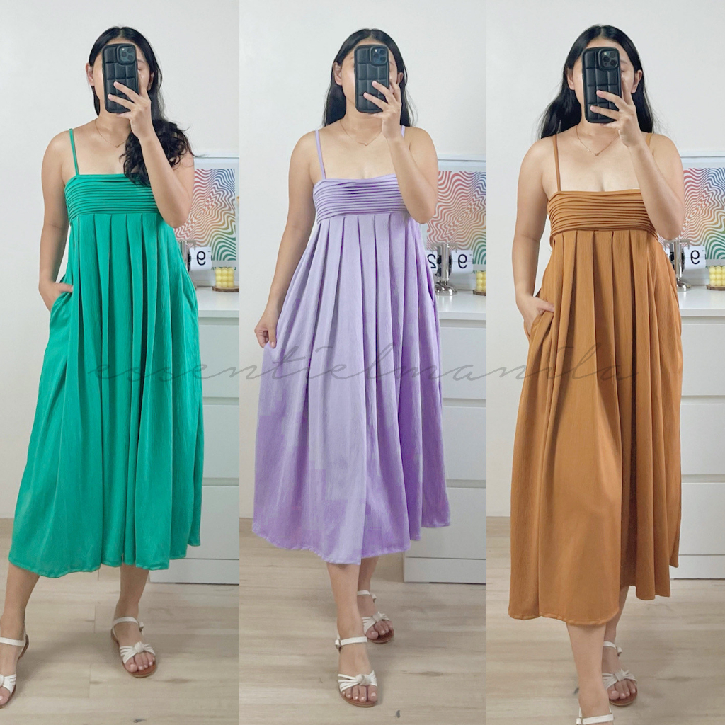 ESSENTIELMANILA String Pleated Maxi Dress EM300 | Shopee Philippines