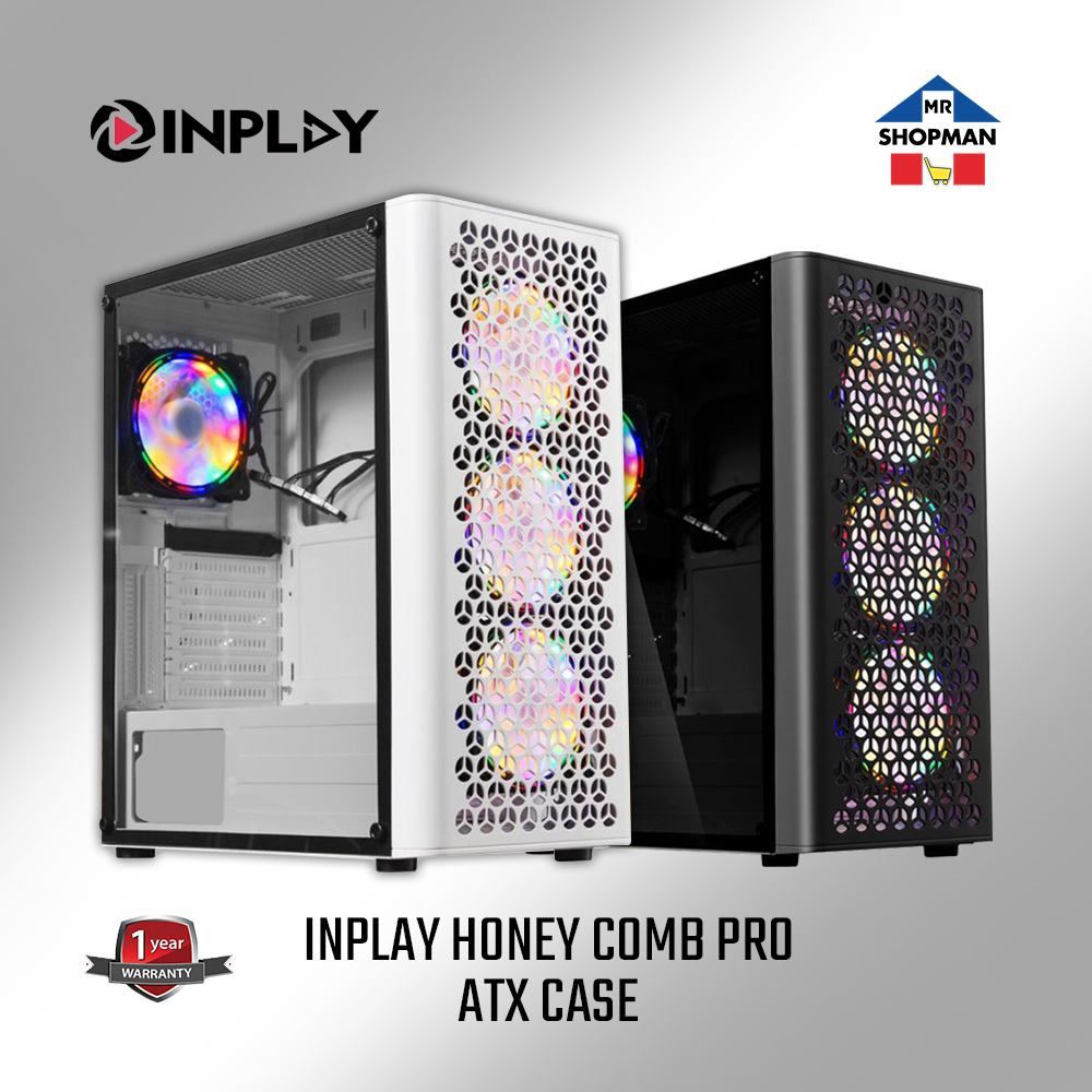 Inplay Honeycomb Pro Black White Atx Desktop Pc Case Honey Comb