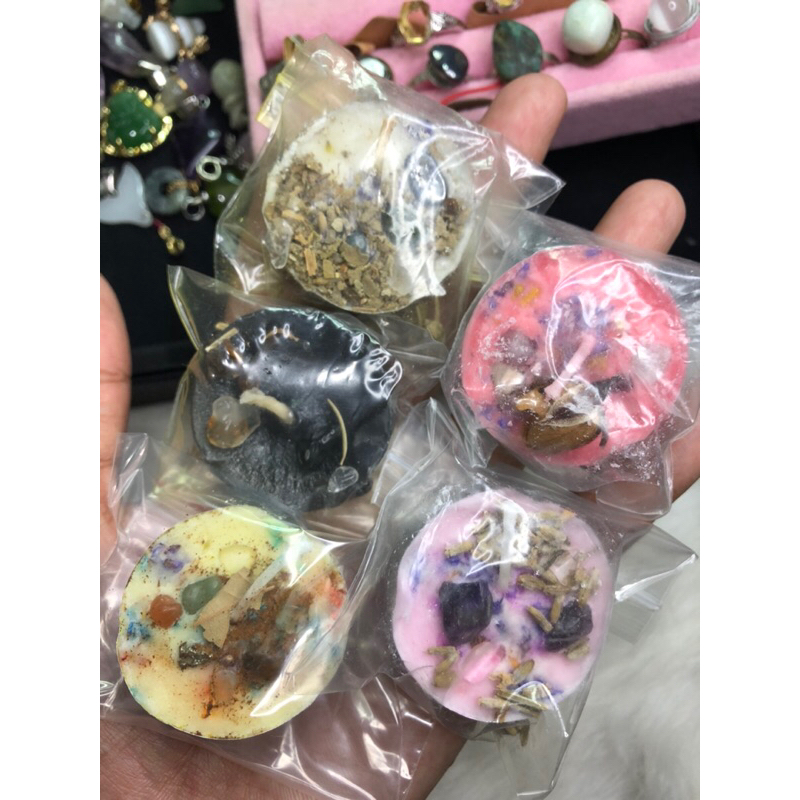 TEALIGHT CANDLES WITH CRYSTALS HERBS WEALTH-LOVE-CALM-HEALTH-PROTECTION ...