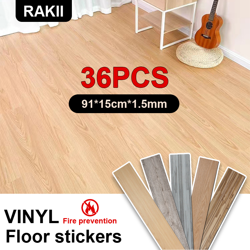 36 pieces 1.5mm Thick 91X15Cm Wooden Vinyl Floor Stickers SelfAdhesive