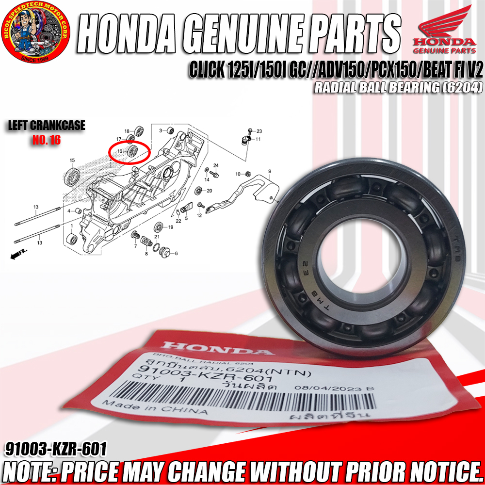 CLICK 125I/150I GC//ADV150/PCX150/BEAT FI V2 BEARING BALL RADIAL 6204 (HPI) (GENUINE 91003KZR
