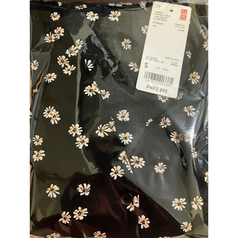 Printed V Neck Long Sleeve Flare Dress-uniqlo | Shopee Philippines