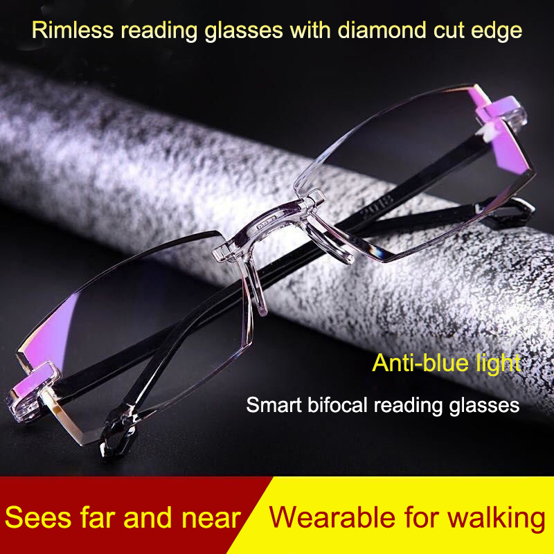 Anti Blue Light Frameless Presbyopic Glasses For Far Near Dual Use Bifocal Reading Glasses Gd 2238