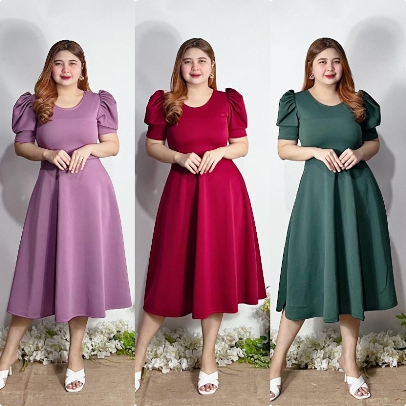 Erin Puff Sleeve Midi Dress (S-L) | Shopee Philippines