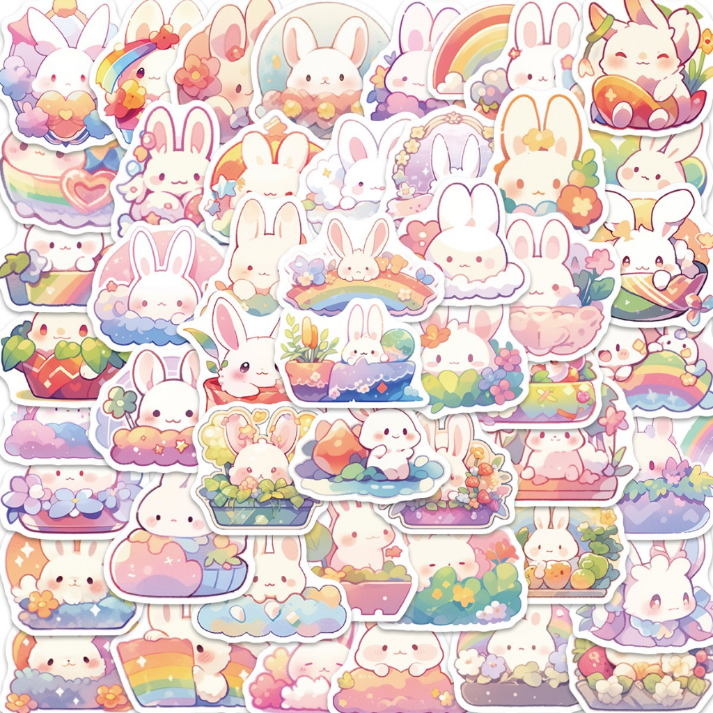 50Pcs cartoon rainbow rabbit Stickers DIY Luggage Laptop book ...