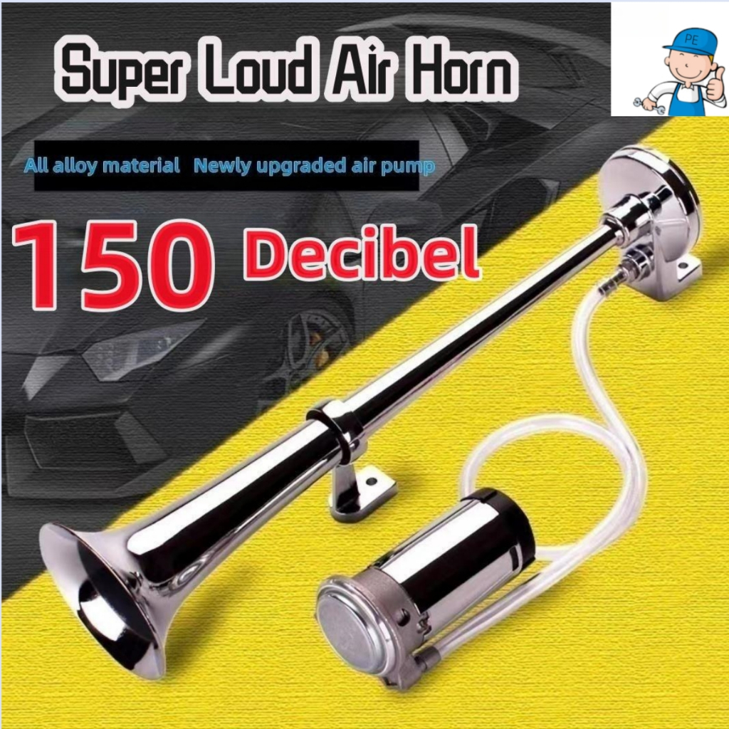 Single Tube Trumpet Electric Horn Chrome Air Horn Loudspeaker Kit 150dB
