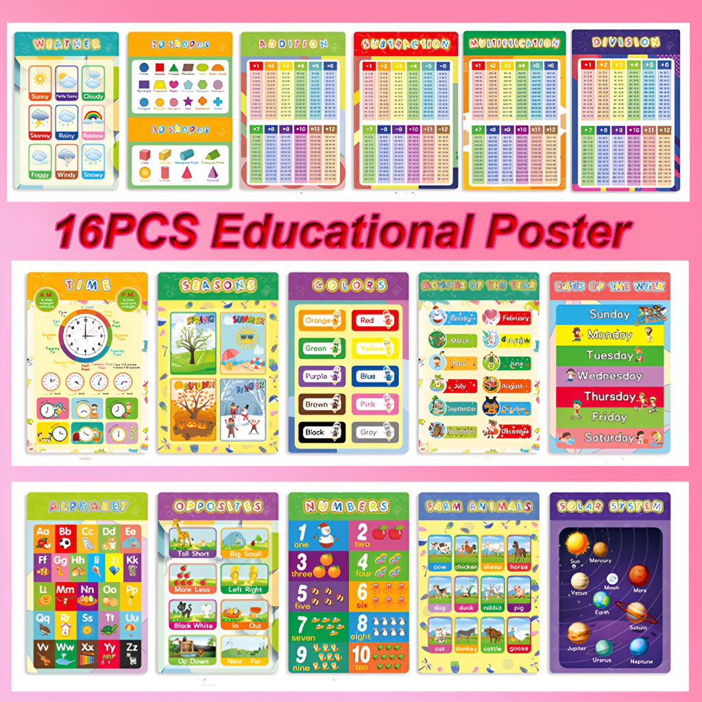 16PCS/SET Educational preschool Posters 16pcs Charts for Preschoolers