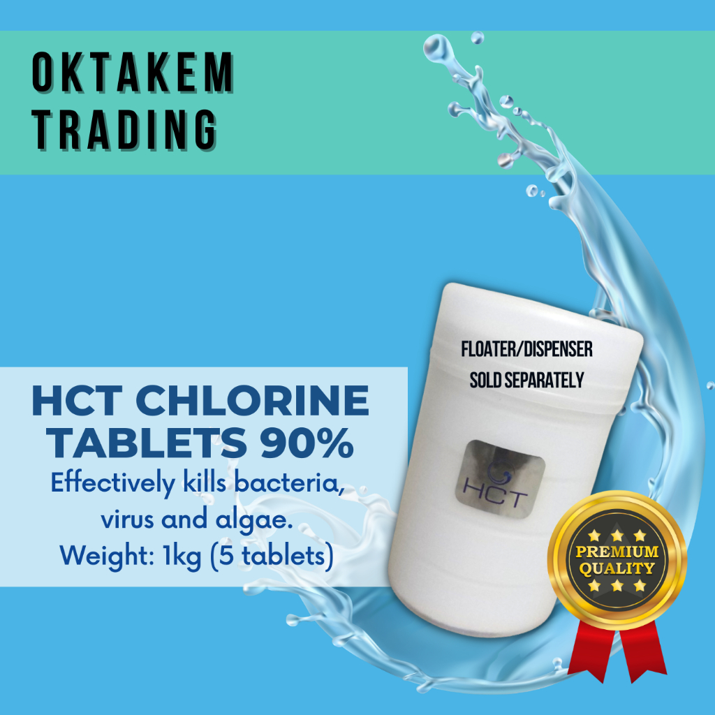 1 PACK HCT Chlorine 90 Tablets for Pools Slow Dissolving TICA / TCCA 1 KILO OKTAKEM