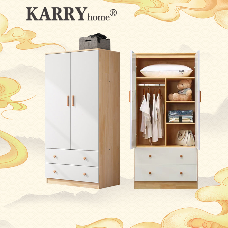 KARRY Wooden Wardrobe Small Home With Drawer Storage Modern