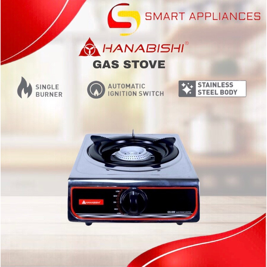 Hanabishi Single Burner Gas Stove GS600 Stainless Top By Smart