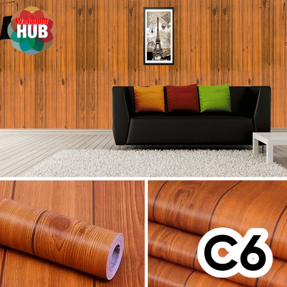 HUB C6 Brown Wood with Lining Home Decor Wall sticker PVC 10mby 45cm ...