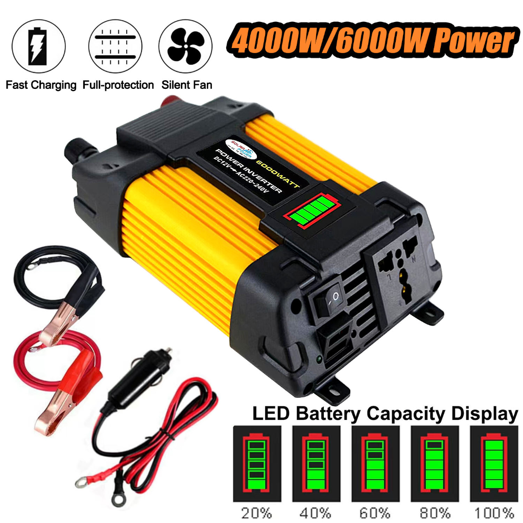 4000/6000 Watt DC Modified Sine Wave 12V to AC 220V Charger Inverter ...