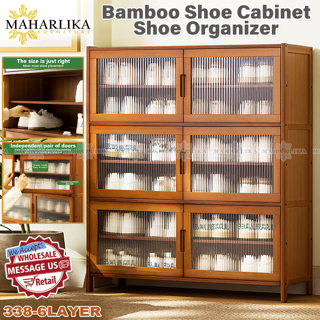 Maharlika 338 Shoe Rack with Acrylic Door Bamboo Shoe Organizer