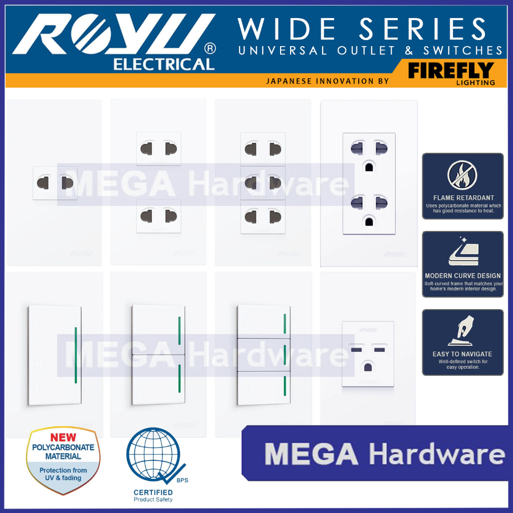 ROYU Wide Series Universal Outlet & Switch (1 Gang, 2 Gang, 3 Gang ...