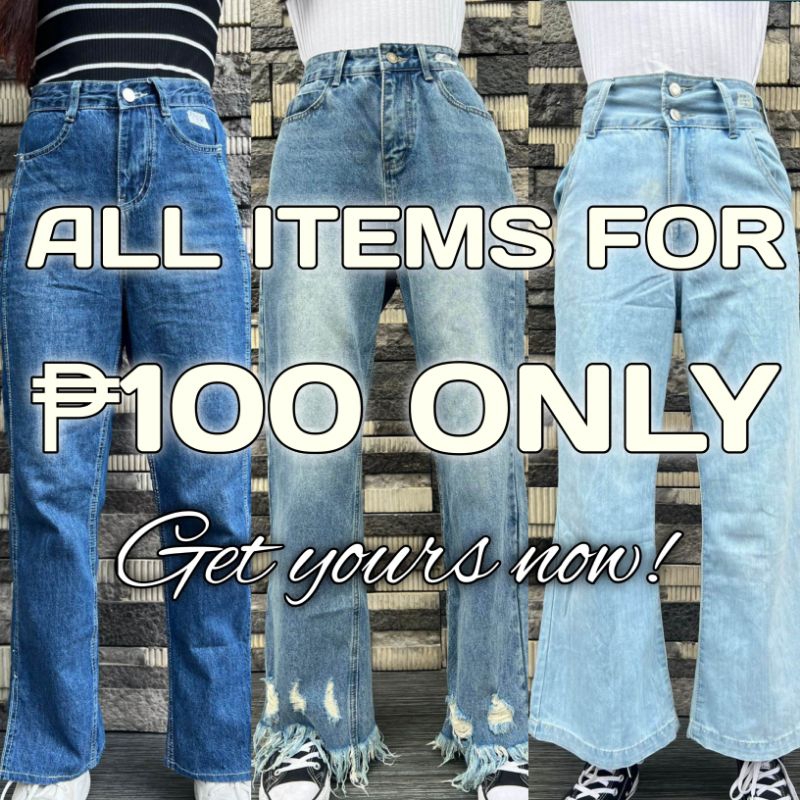 for only 100 pesos BAGGY PANTS / FLAIRE PANTS / MOM JEANS / WIDELEG (CHAT FIRST BEFORE CHECKING