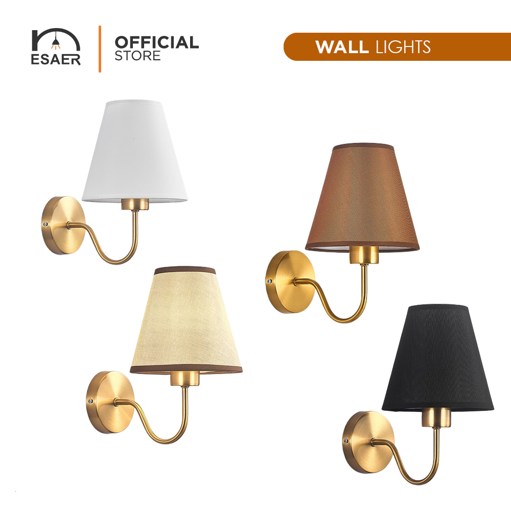 Esaer Modern Fabric Wall Light Gold Metal Sconce Single Head Wall Mount