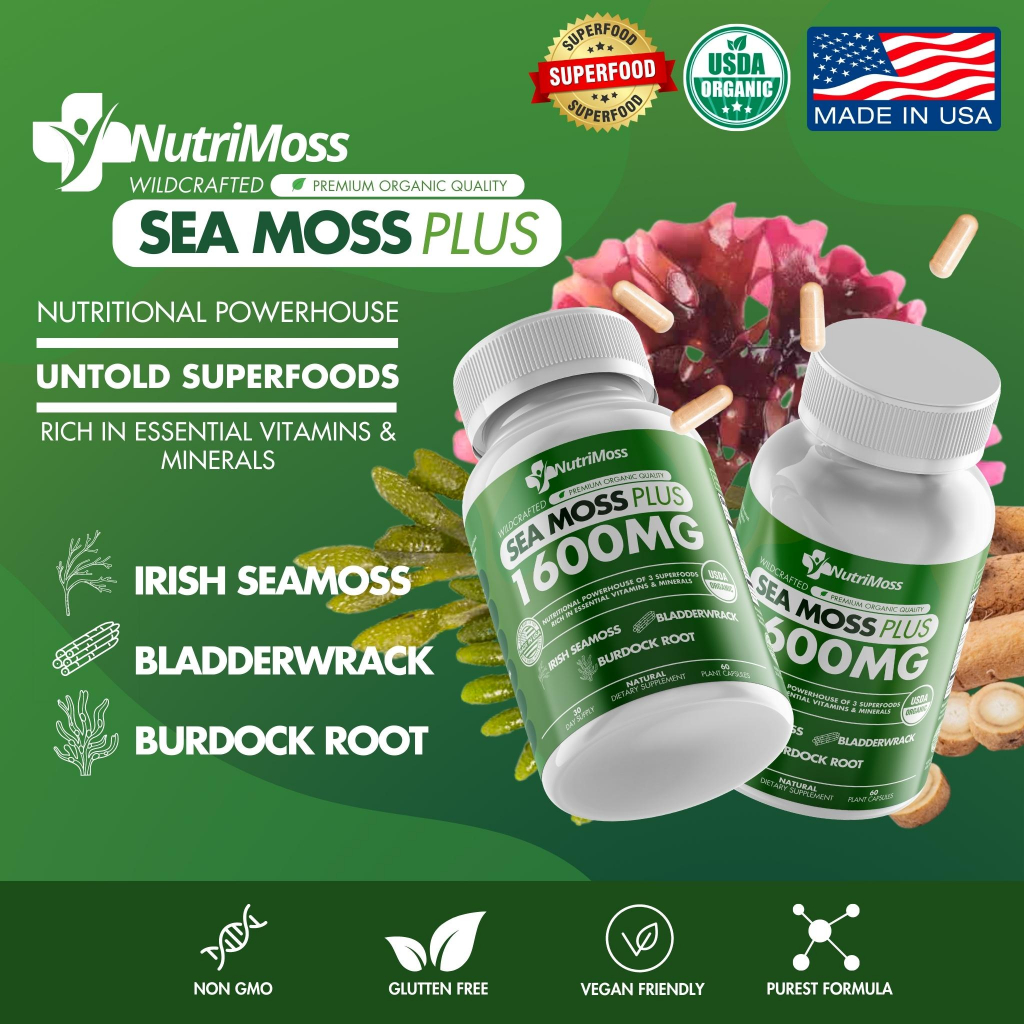 Nutrimoss Sea Moss Plus Irish Sea Moss Bladderwrack Burdock Root