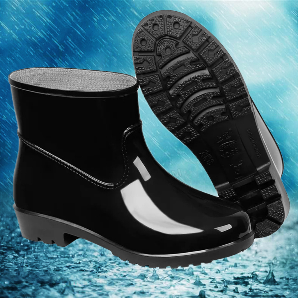 Black Low Cut Rain Boots (Bota) Adult rain shoes Men and Women's