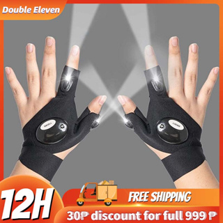 LED Outdoor Flashlight Luminous Gloves Half Finger with Light Gloves  Running Finger Cover