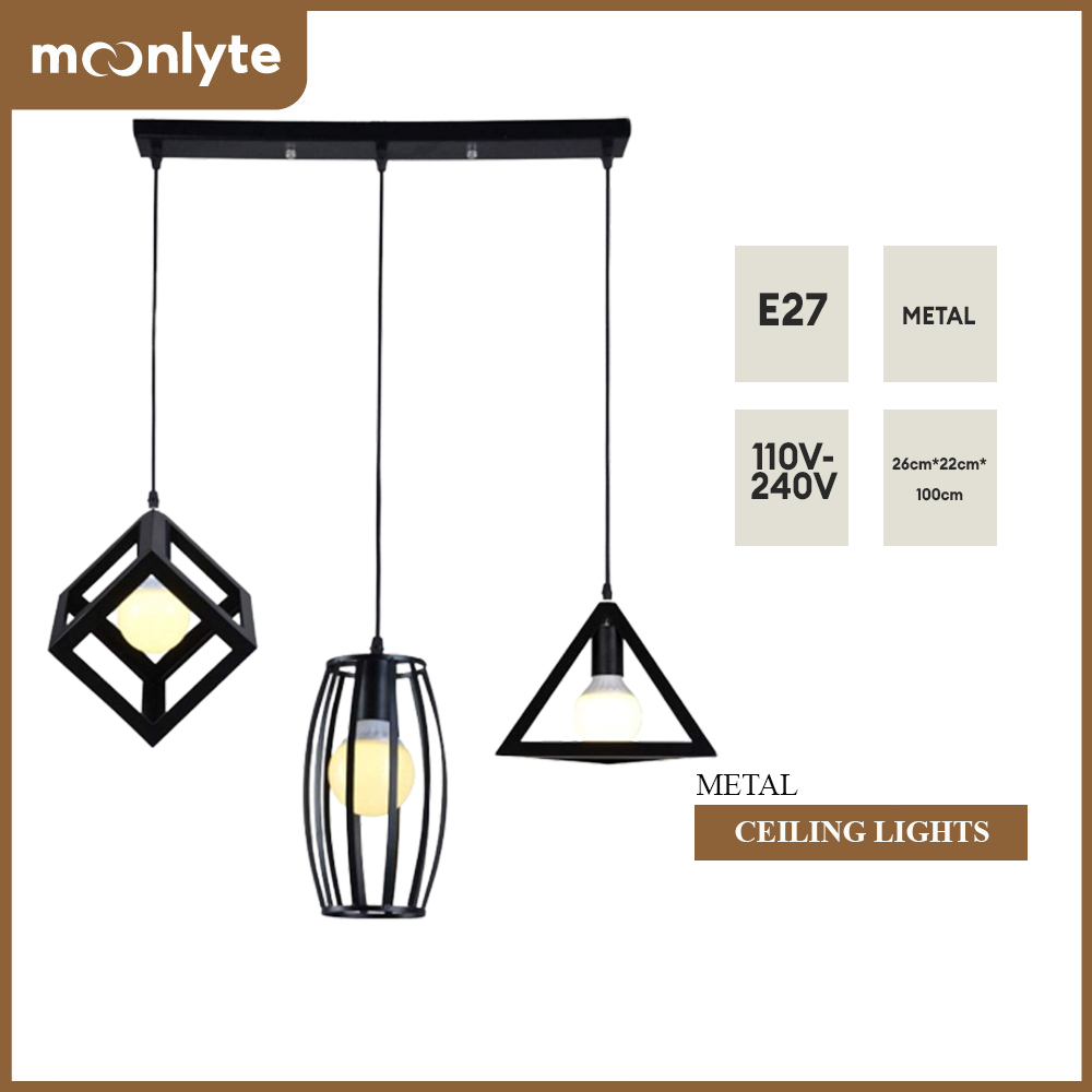 MOONLYTE Wrought Iron | Three Heads Hanging Retro Ceiling Lights ...