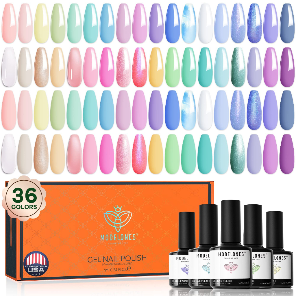 Modelones 36 Colors Gel Nail Polish Set Dreamy Macaroon Girly Pastel ...