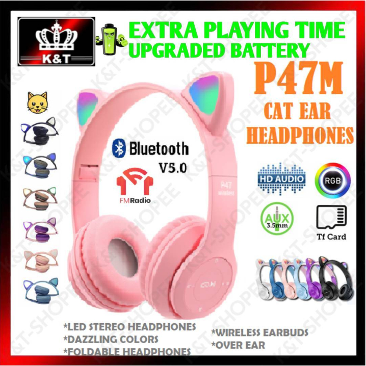 P47M or VIV23m [Good Quality] Bluetooth Headphones w/ Cat ears Headset