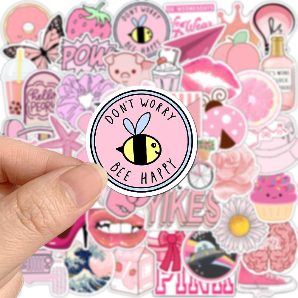 50 PCS Girly Stickers S686 Pink Pictures Stickers Design For Laptop Notebooks Guitar Stickers