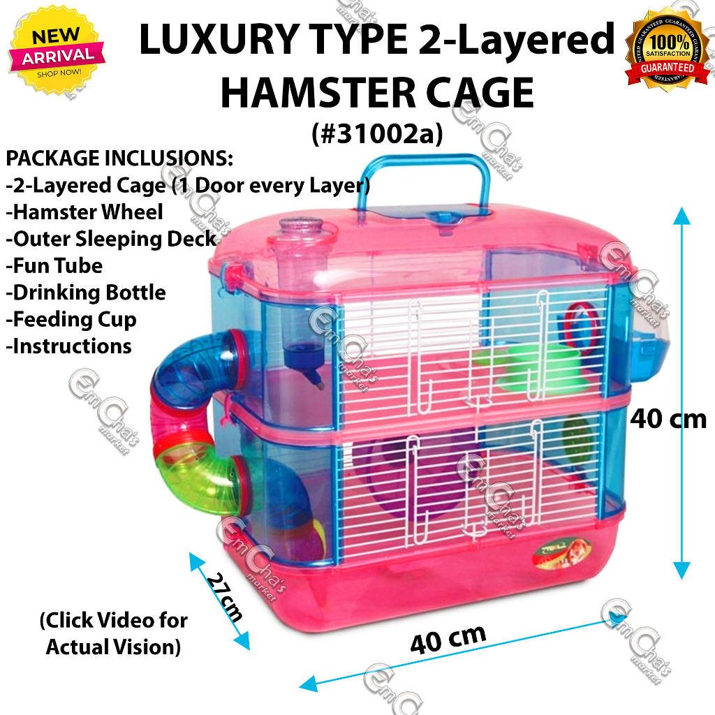 2 Layers Hamster Cage With Tubes Mouse Cage With Accessories Water Bottle Food Dish Transparent Hamster Habitat Exercise Wheel Hamster Guinea Pig Gerbil 10 9 X