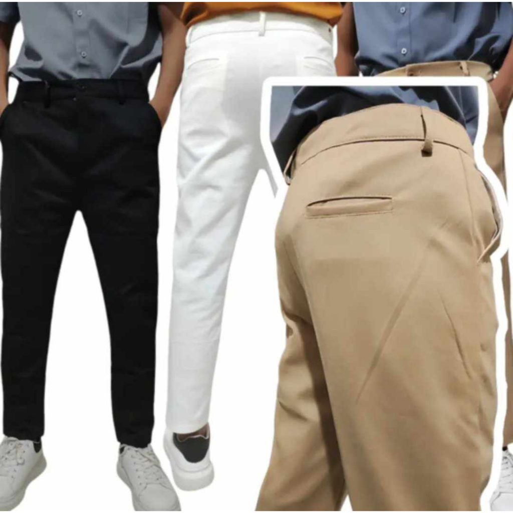 Trouser Pants Ankle Cut 4 Pocket For Men Plain Casual Korean Style Slim ...