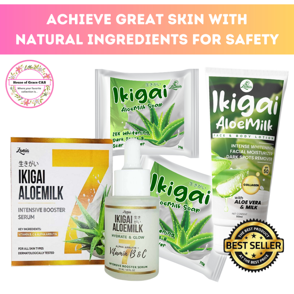 Ikigai AloeMilk Lotion Soaps Serum Bundle Set for Whitening Melasma