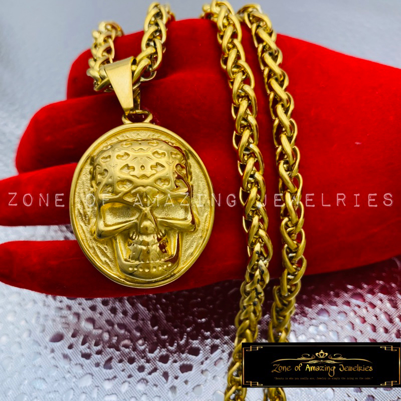 zoaj.ph Round Skull Necklace for Men with Tauco Chain Premium Stainless ...