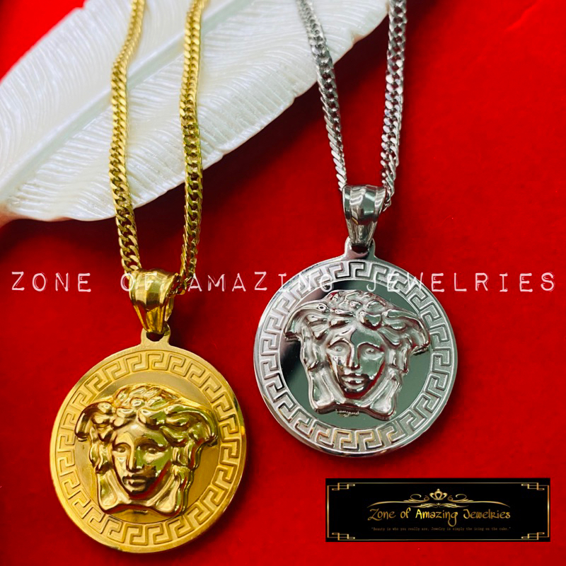 zoaj.ph Premium Stainless Gold Round Medusa Necklace Whitegold and Gold ...