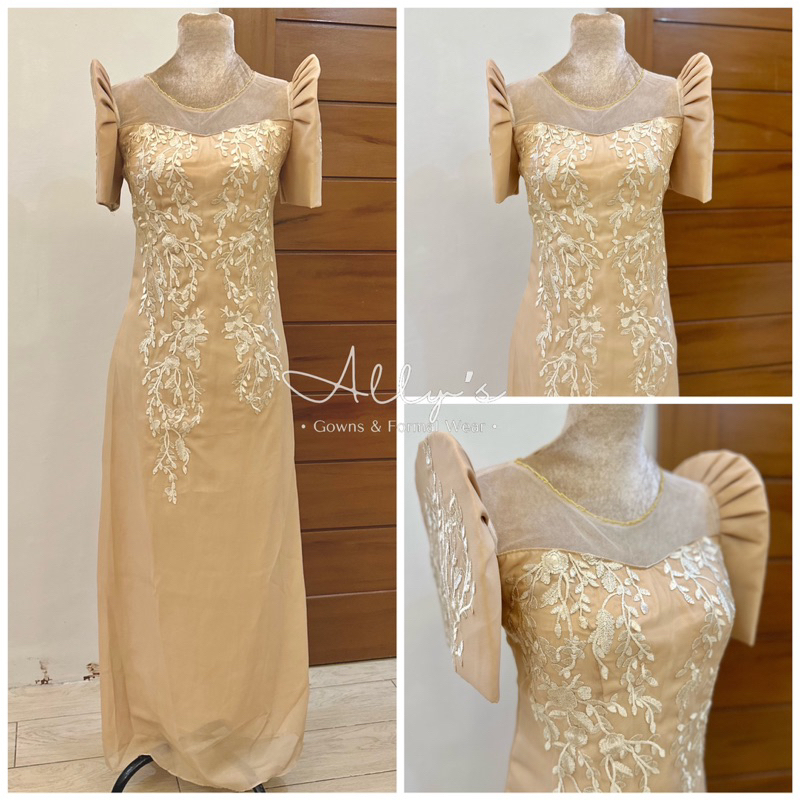 Modern Filipiniana Maxi Dress Mocha VIEN | Shopee Philippines