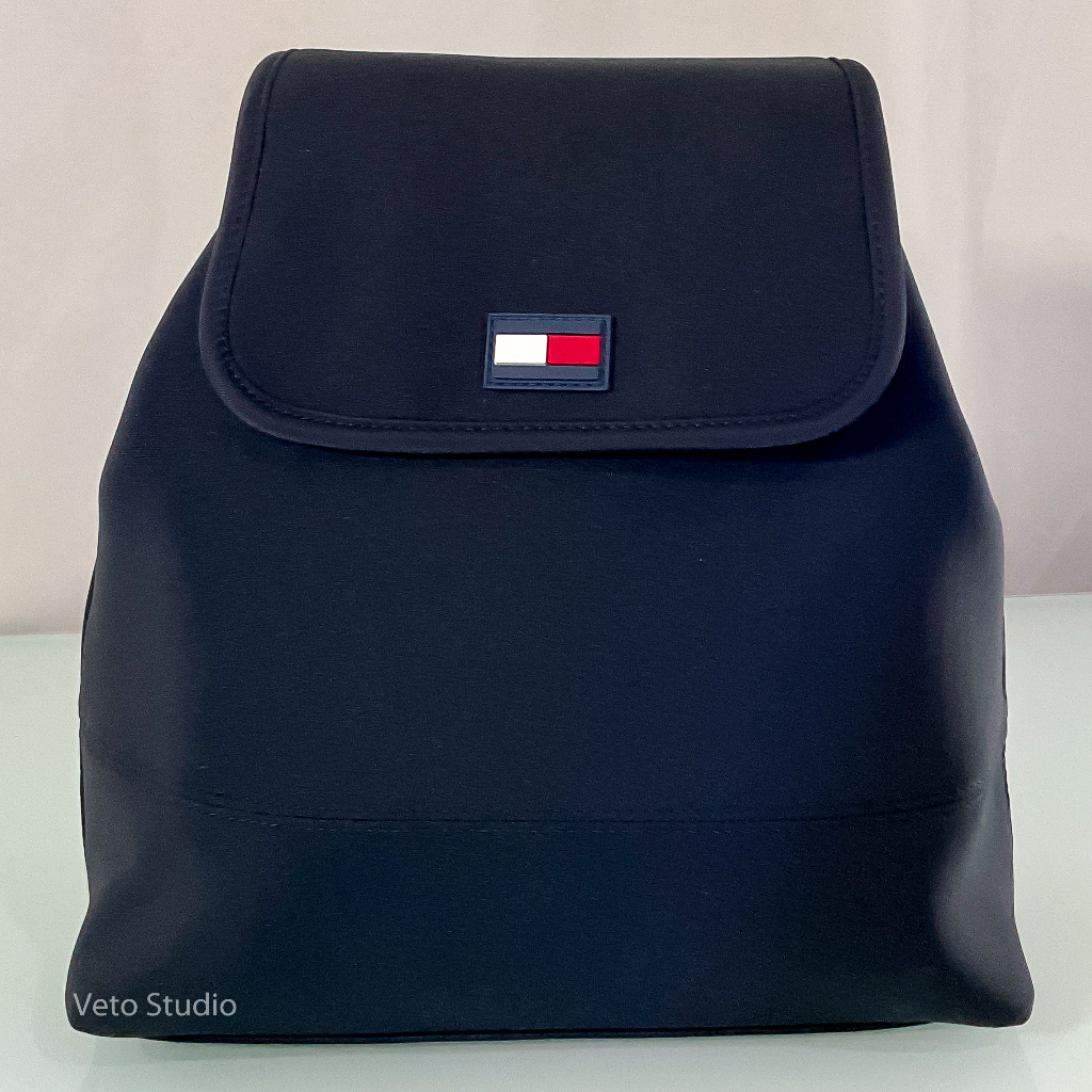 Tommy Hilfiger TH Ricky II Neoprene Black Flap Backpack Shopee