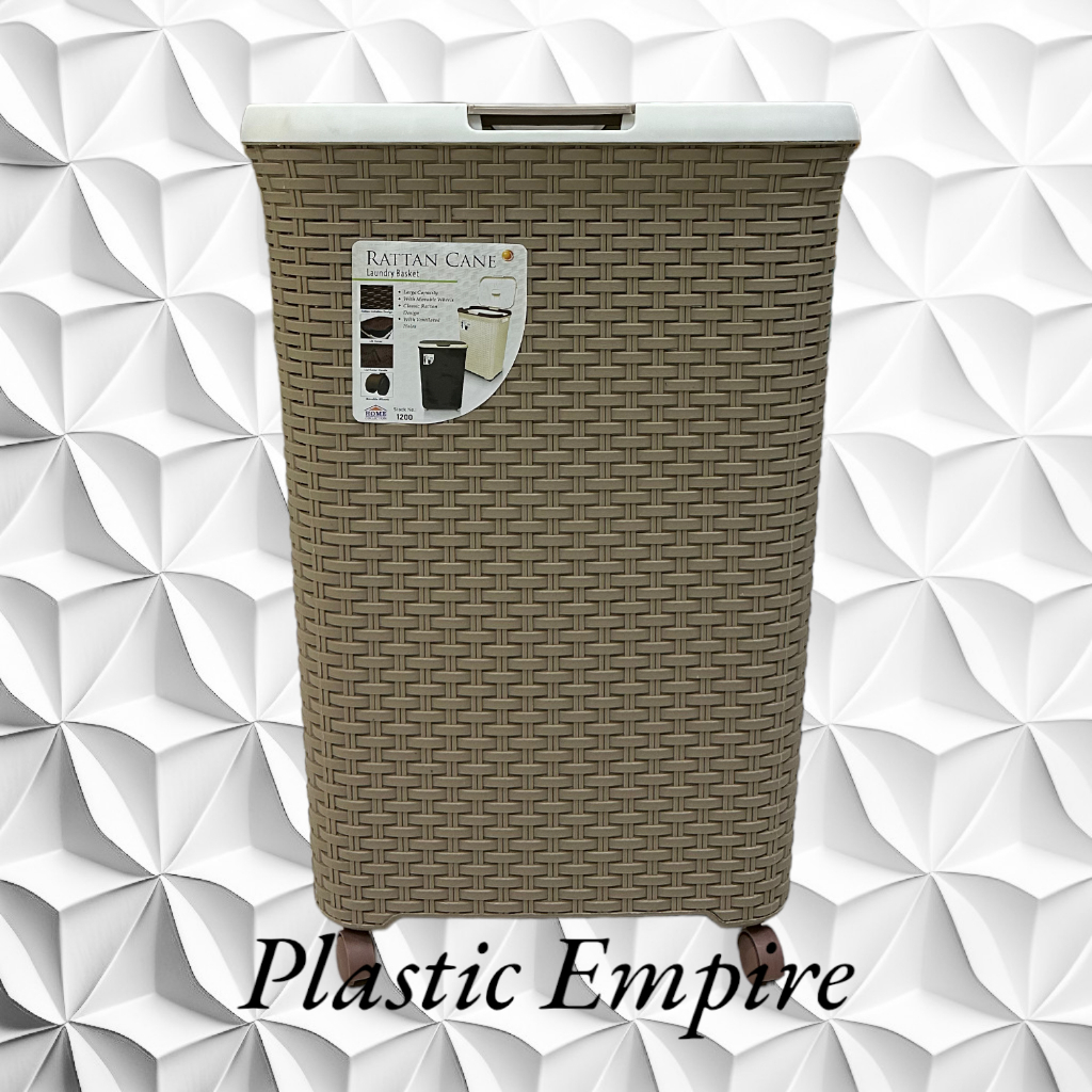 Uniglobal High Quality Rattan Cane Laundry Basket With Cover And Wheel
