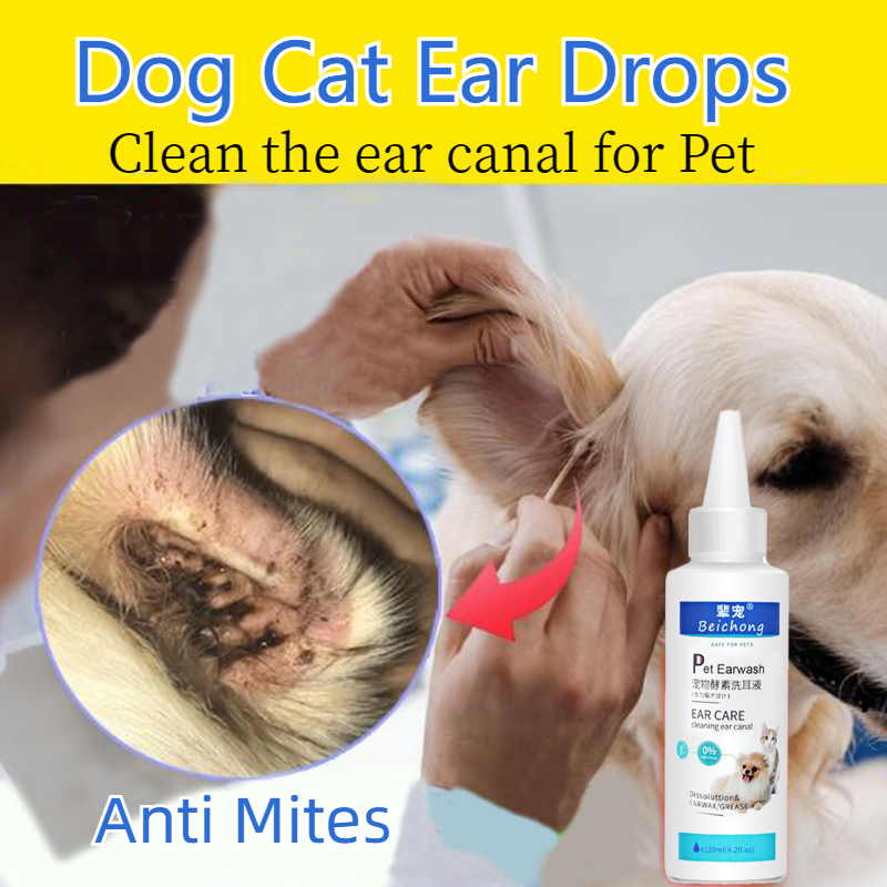 120ml PET Drops Cat Dog Ear Mites Removal Odor Ear Drops Infection