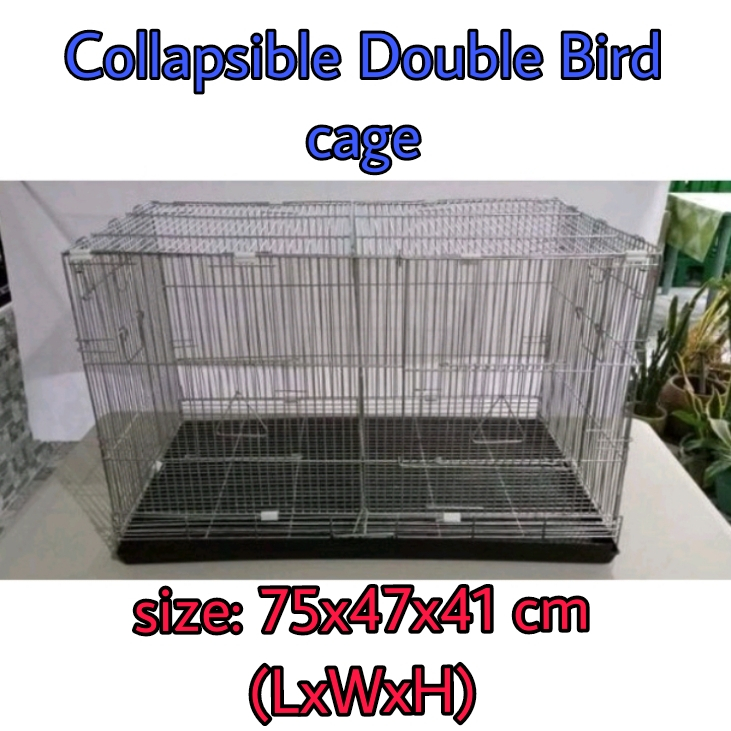 COLLAPSIBLE BIRD CAGE SINGLE, DOUBLE COMPLETE SET WITH REMOVABLE DIVIDER AND POOP TRAY Shopee