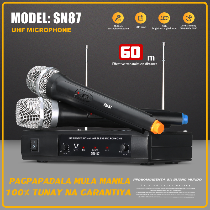 SN87 Wireless Microphone VHF 2 Handheld Professional Audio