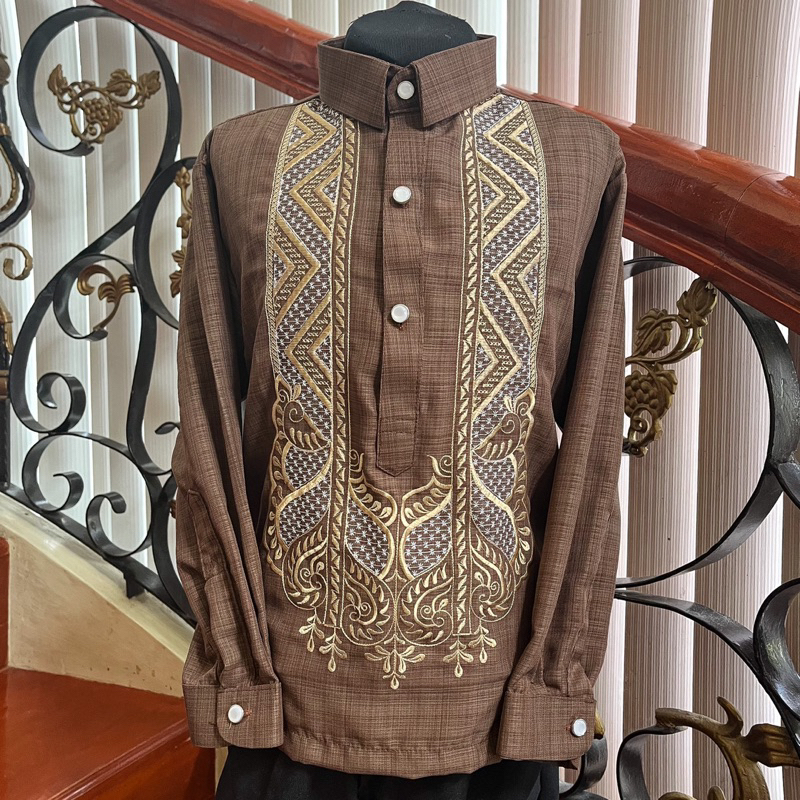 Kids Barong with Embroidery. Teal. Dark Brown. Cream. | Shopee Philippines