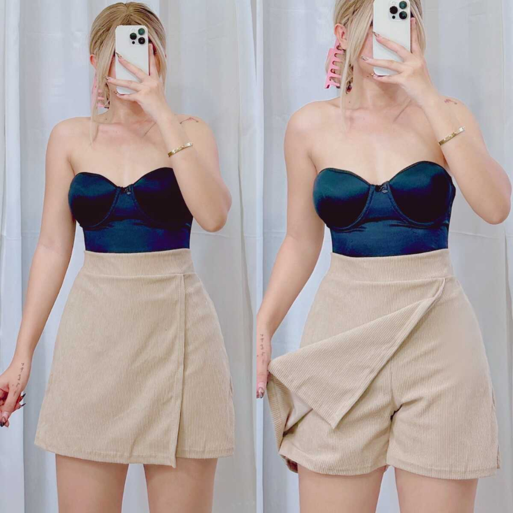 Flirty Corduroy Mid Waist Mini Skort