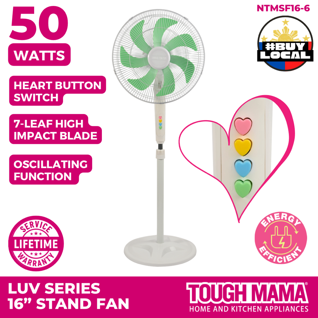 Tough Mama NTMSF166 Luv Series Stand Electric Fan Heart Buttons